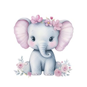 12 clipart PNG: illustrazioni ad acquerello di elefanti per l'arte murale della cameretta delle bambine, rosa, decorazioni per la cameretta dei bambini, stampe e progetti di design creativi