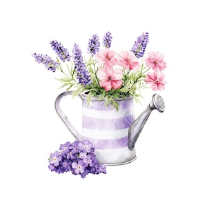 Beautiful Floral Water Can 12 Clipart Set - Printable Watercolor Art, High Quality PNGs, Instant Download for Crafts & Journals,