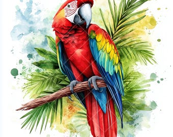 Watercolor Parrot Clipart Bundle: Tropical Rainforest Illustration (Digital Download)