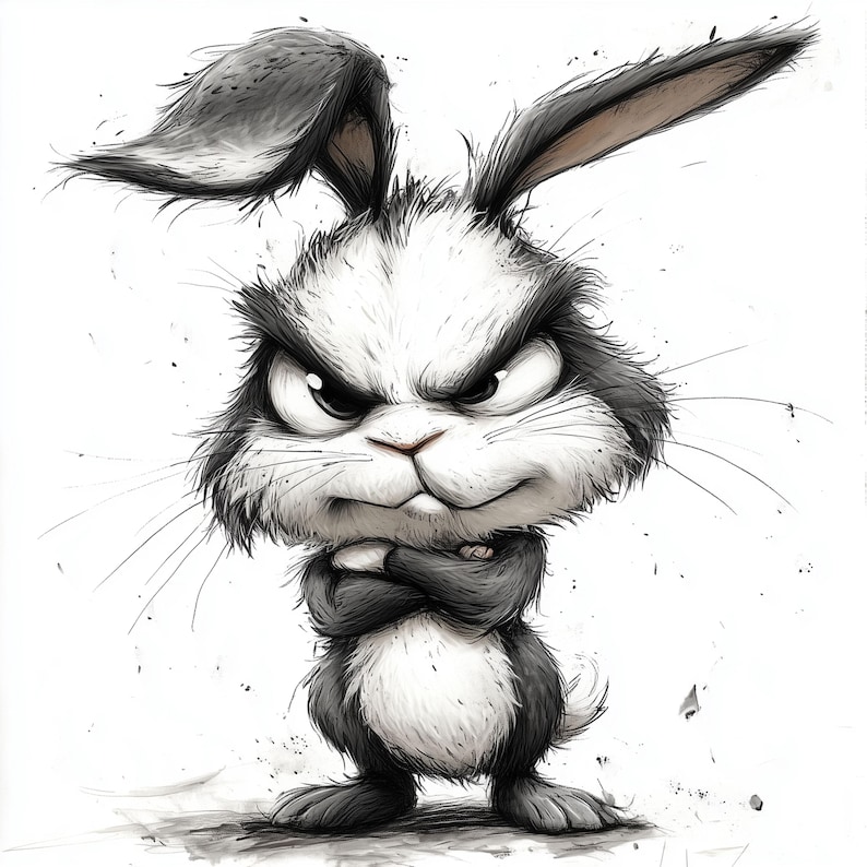 Grumpy Bunny Clipart Set: Watercolor Angry Rabbit Illustration (digital ...
