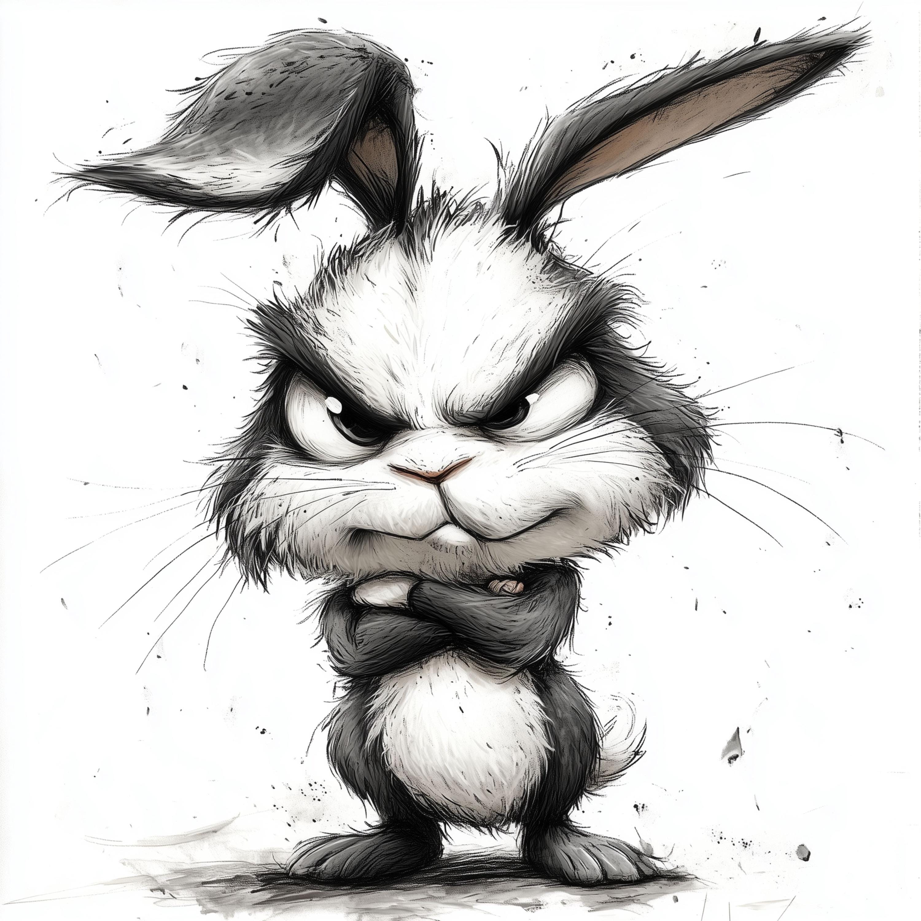 Grumpy Bunny Clipart Set: Watercolor Angry Rabbit Illustration (digital ...