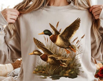 Vintage Mallard Duck PNG Design | Flying Ducks T-Shirt Graphic | Retro Wildlife Illustration | Hunting Shirt Art |  PNG for Sublimation