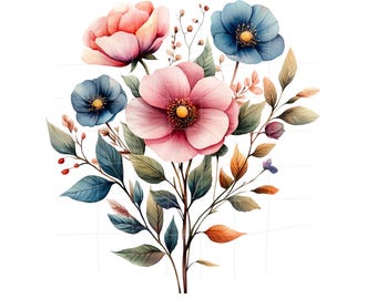 Watercolor Wildflower Bouquet PNG Clipart (Digital Download)