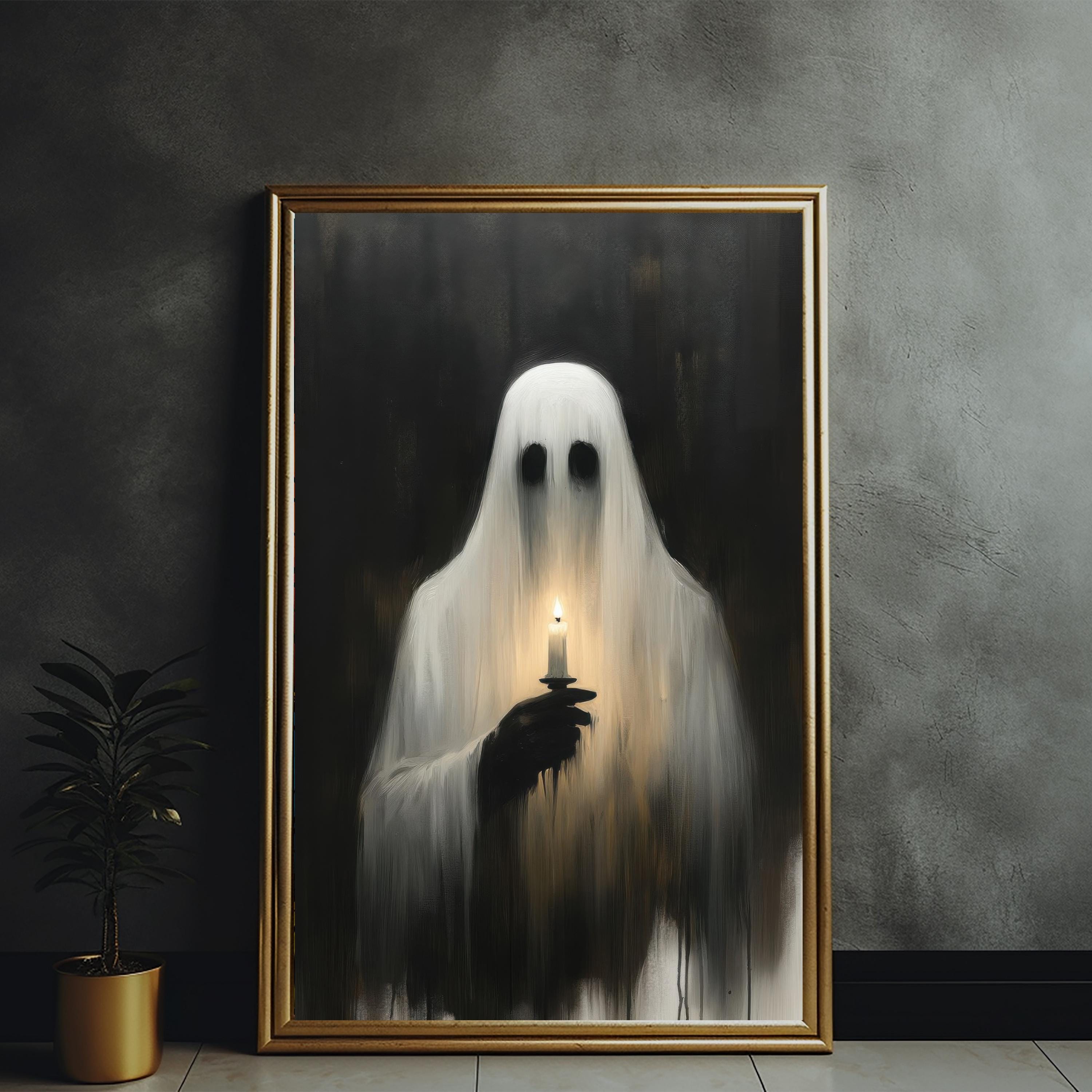 絵画 GHOST 60 - 1 Ghost With Candle Halloween Art Print: Dark Gothic Home Decor