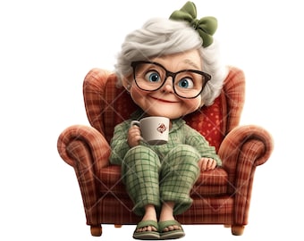 12 Cute Granny PNG Cliparts | Sublimation Design | Digital Download | Cartoon Elderly Woman | Cozy Grandma Art | Commercial Use