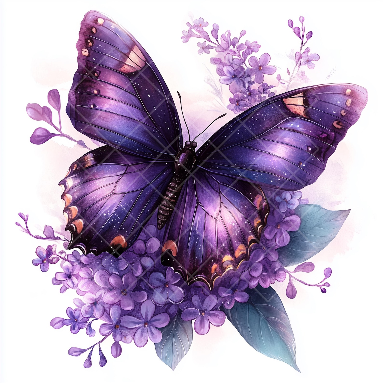 Purple Butterfly Watercolor Clipart: Sparkling Wings, Floral
