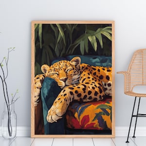 Vintage Leopard Art Print, Maximalist Gallery Decor, Eclectic Digital Download  ,leopard gallery wall art, Funky Wall Art,animal print decor