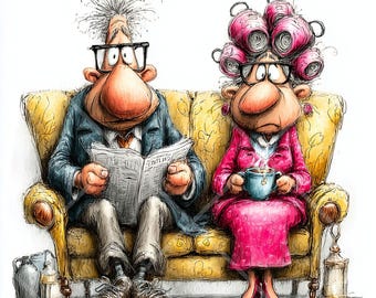 21 Whimsical Elderly Couple Clipart Set, Funny Old Couple Illustration,  Senior Art, JPG Printable,digital download