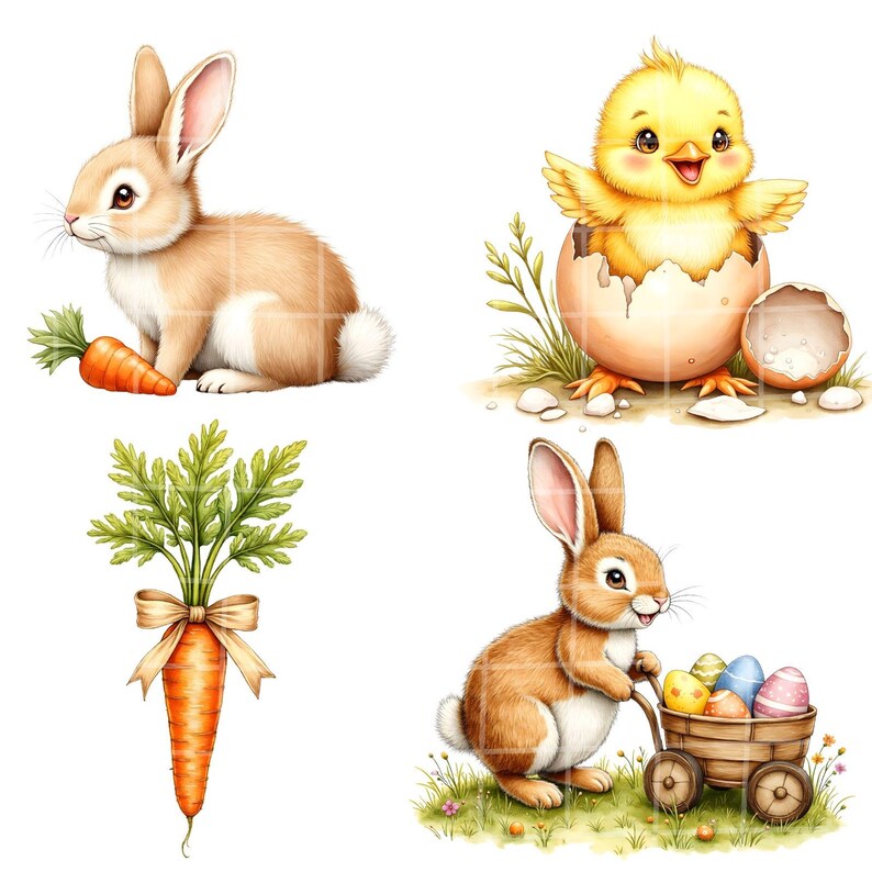 Easter Watercolor Clipart Bundle PNG, Pastel Spring Illustrations, High ...