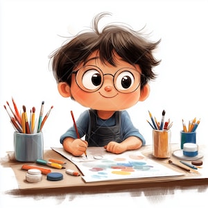 10 JPG Clipart Bundle Kinder Kunstszene hochauflösende digitale Illustrationen für Scrapbooking, Journaling, Basteln und mehr