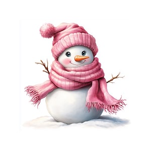 12 Adorable Snowman with Pink Accessories,Pastel Clipart JPG for Crafts- JPG on White Background ,Christmas jpg,Junk Journaling Scrapbooking
