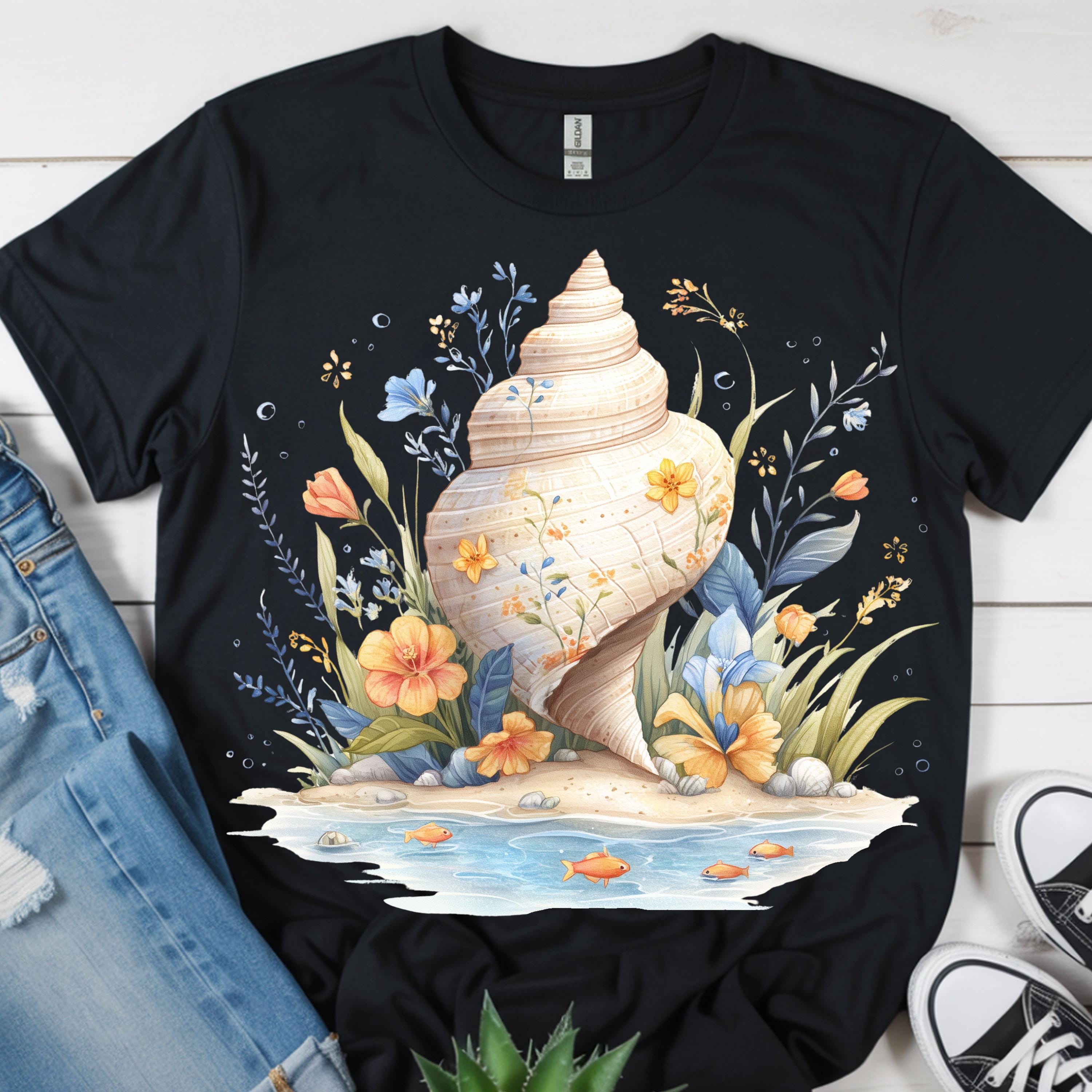 Shell Designs Beach Seashell Floral PNG, Coastal Shell Design, Beach Clipart, Ocean ...