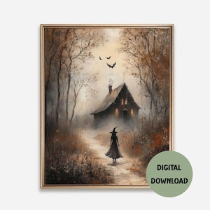 Witchy Decor Halloween Wall Art Printable Vintage Witch Halloween Rustic Halloween Decor Vintage Halloween Paintings Halloween Paintings
