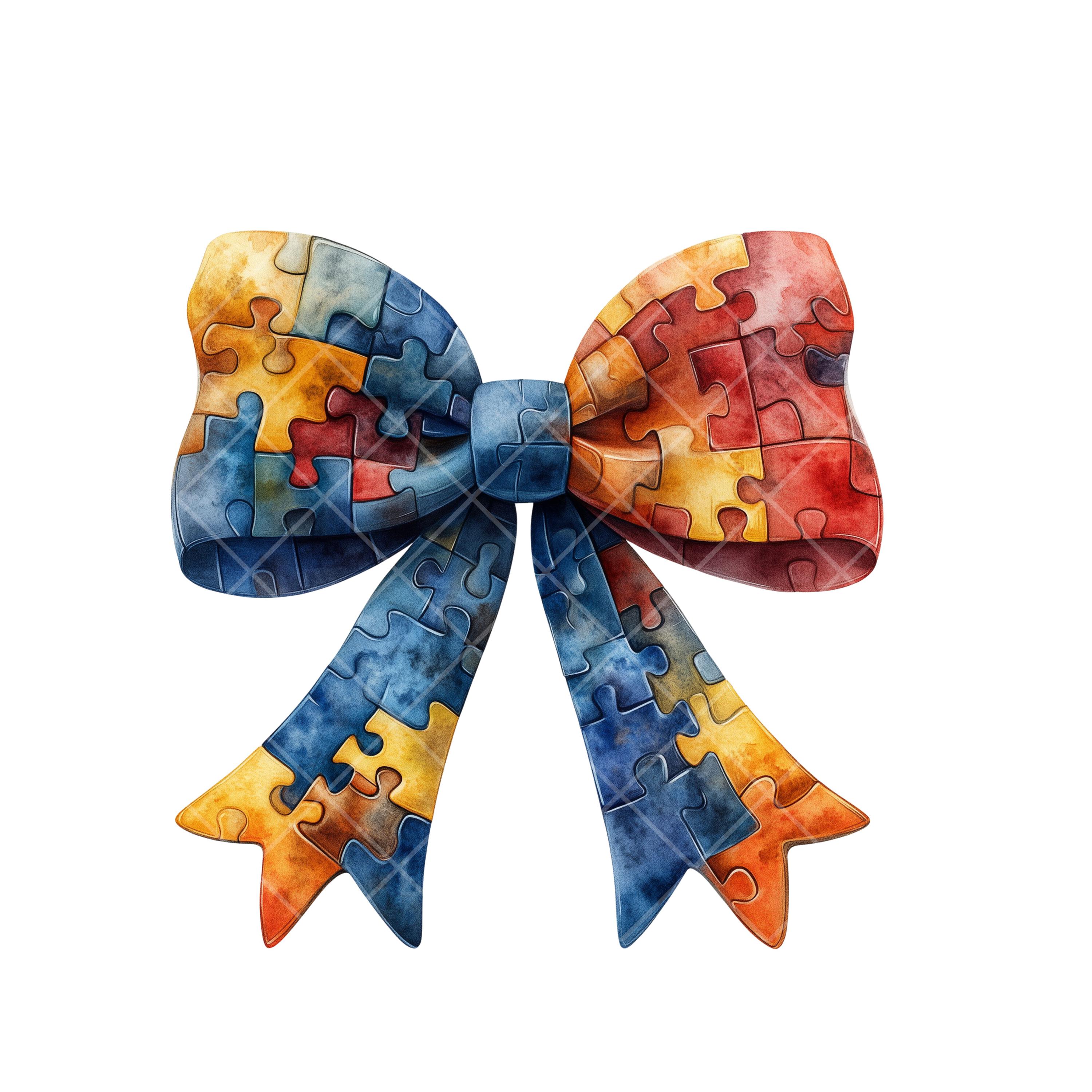 10 PNG Cliparts, Watercolor Coquette Bow With Puzzle Pieces, Autism ...