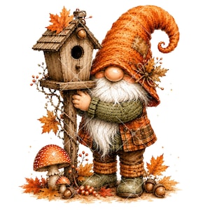 Bundel met 20 herfstkabouter-clipart in PNG-formaat, herfstpompoenkabouters, aquarelafbeeldingen voor Thanksgiving, digitale download