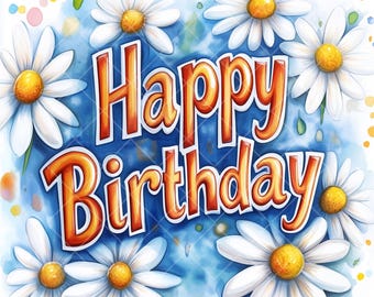 Clipart joyeux anniversaire aquarelle : lettrage floral (12 fichiers JPG)