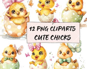 Watercolor Chick Clipart: Easter Baby Chicken PNG Illustrations (Digital Download)