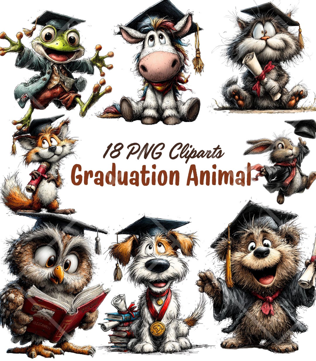 Graduation Animal Clipart Set, 18 PNG Cute Graduation Animals ...