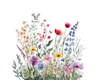 12 cliparts bordure fleurs sauvages PNG, numérique, clipart aquarelle, images de haute qualité, téléchargement numérique, travaux manuels en papier, journaux indésirables