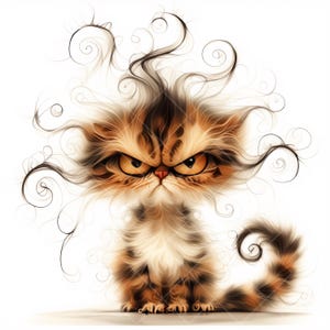 Frazzled Cat Clipart – 14 Funny Watercolor JPGs for Scrapbooking, Junk Journals, Card Making & Digital Craft Projects,Fantasy, Whimsical