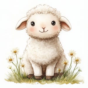 Set di clipart di pecore e agnelli acquerellati - 10 illustrazioni di animali da fattoria in formato JPG - Graziose illustrazioni di pecorelle per sublimazione, artigianato e design