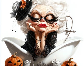 Funny Old Lady Halloween Cliparts: Spooky Senior Woman JPGs (Digital Download