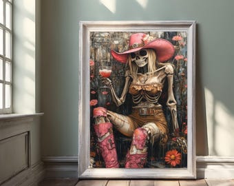 Saloon Skeleton Art Print: Vintage Western Bar Decor (Digital Download