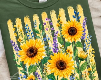Sunflower PNG, Floral Shirt Design, Yellow Stripe Garden Graphic, Summer Flower Sublimation, Digital Download