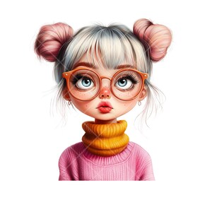 10 Cute Quirky Girl PNG Cliparts | Big Eyes Cartoon, Kawaii Aesthetic Art | Sublimation Design | Digital Download für Crafts & Prints,