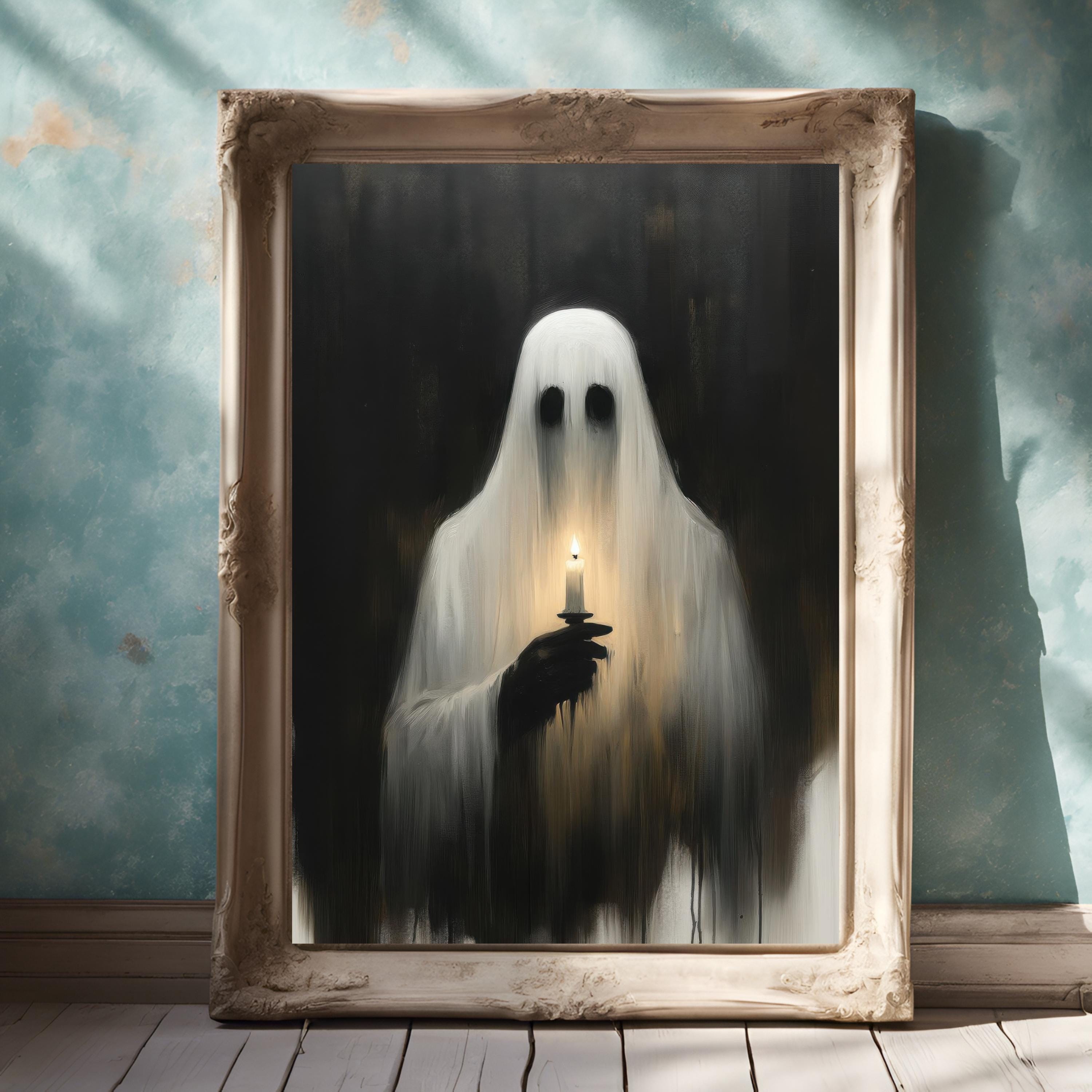 絵画 GHOST 60 - 1 Ghost With Candle Halloween Art Print: Dark Gothic Home Decor