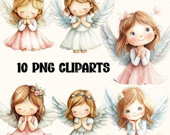 Clipart de anjo em aquarela: coroa floral, asas brancas (10 PNG)