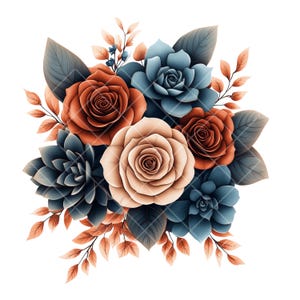 10 PNG Boho Bouquet Cliparts | Folhas de Sálvia Verde Aquarela, Suculentas de Hortelã e Rosas | Estética Cottagecore, download digital