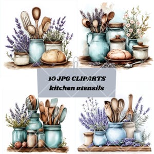Watercolor Bakery Clipart: Baking Utensils & Lavender (Digital Download)