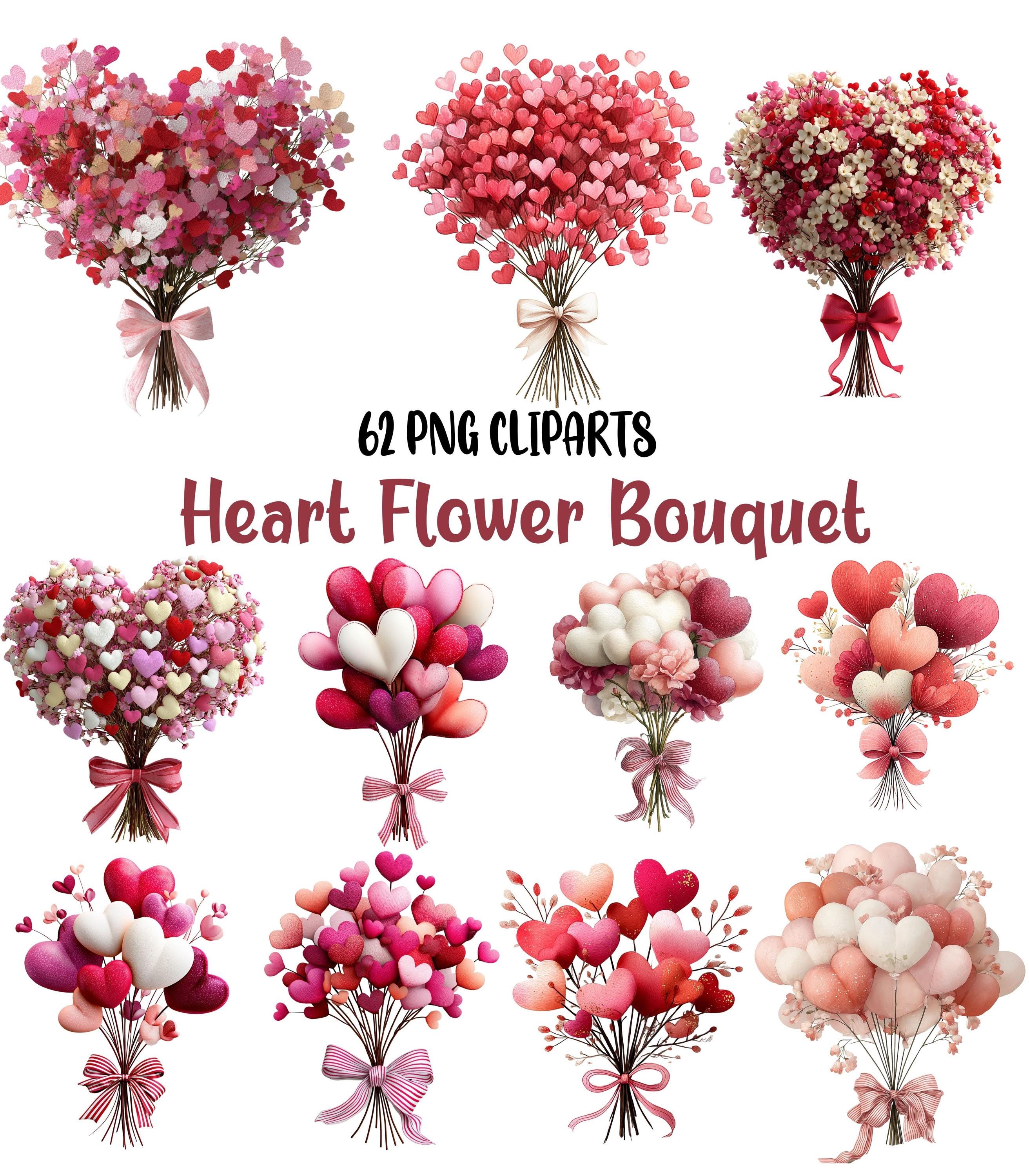 Heart Flower Bouquet Clipart, Valentine and Mothers Day PNG, Love ...