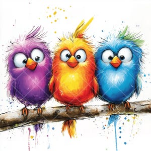 Eigenzinnige vogels clipartbundel, grappige vogels clipart, 10 high-res aquarell jpg's grillige vogels clipart, jpg's voor digitale ontwerpen, afdrukken,