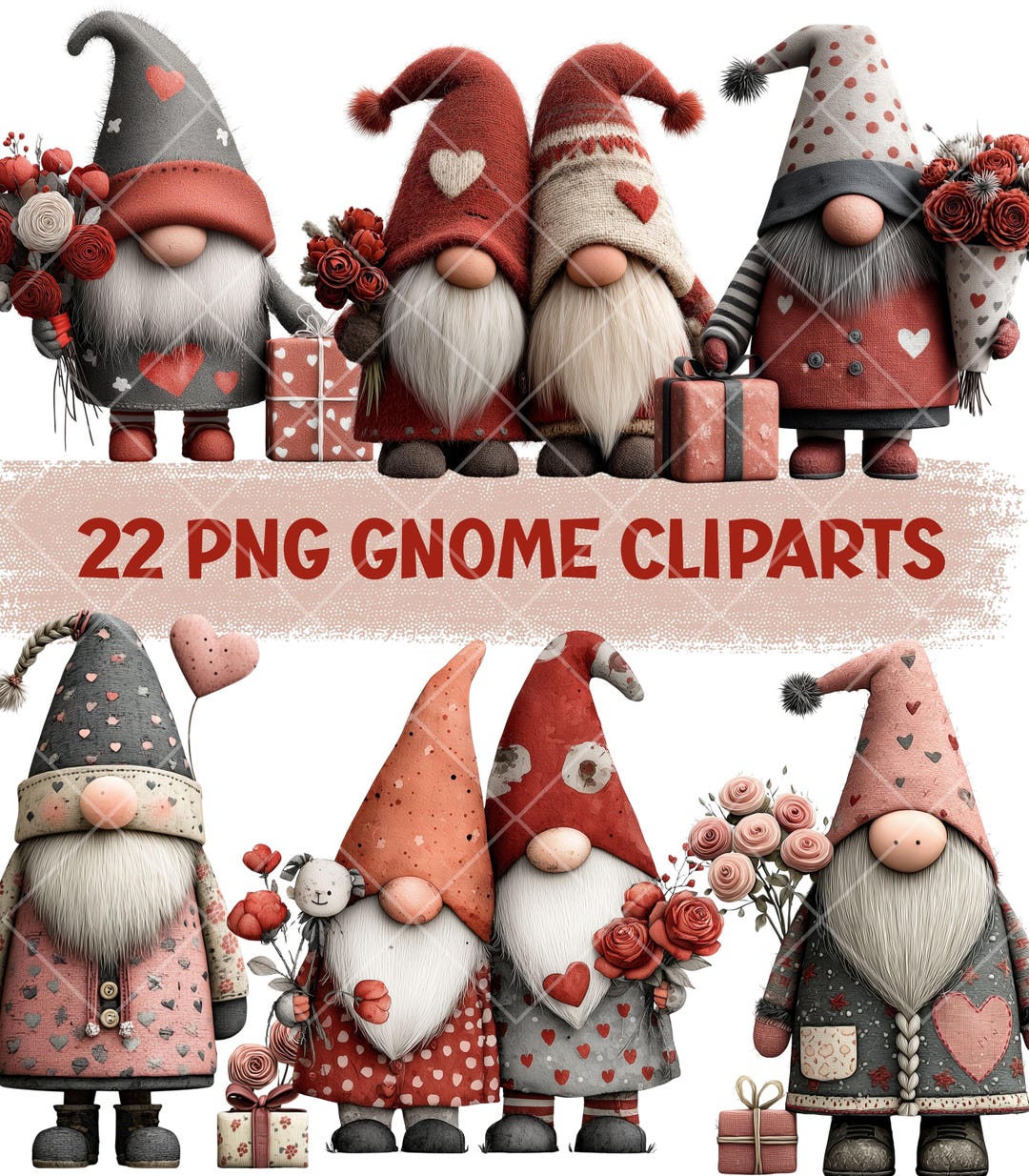 22 PNG Valentine’s Day Gnome Clipart Bundle Heart Elements Digital ...