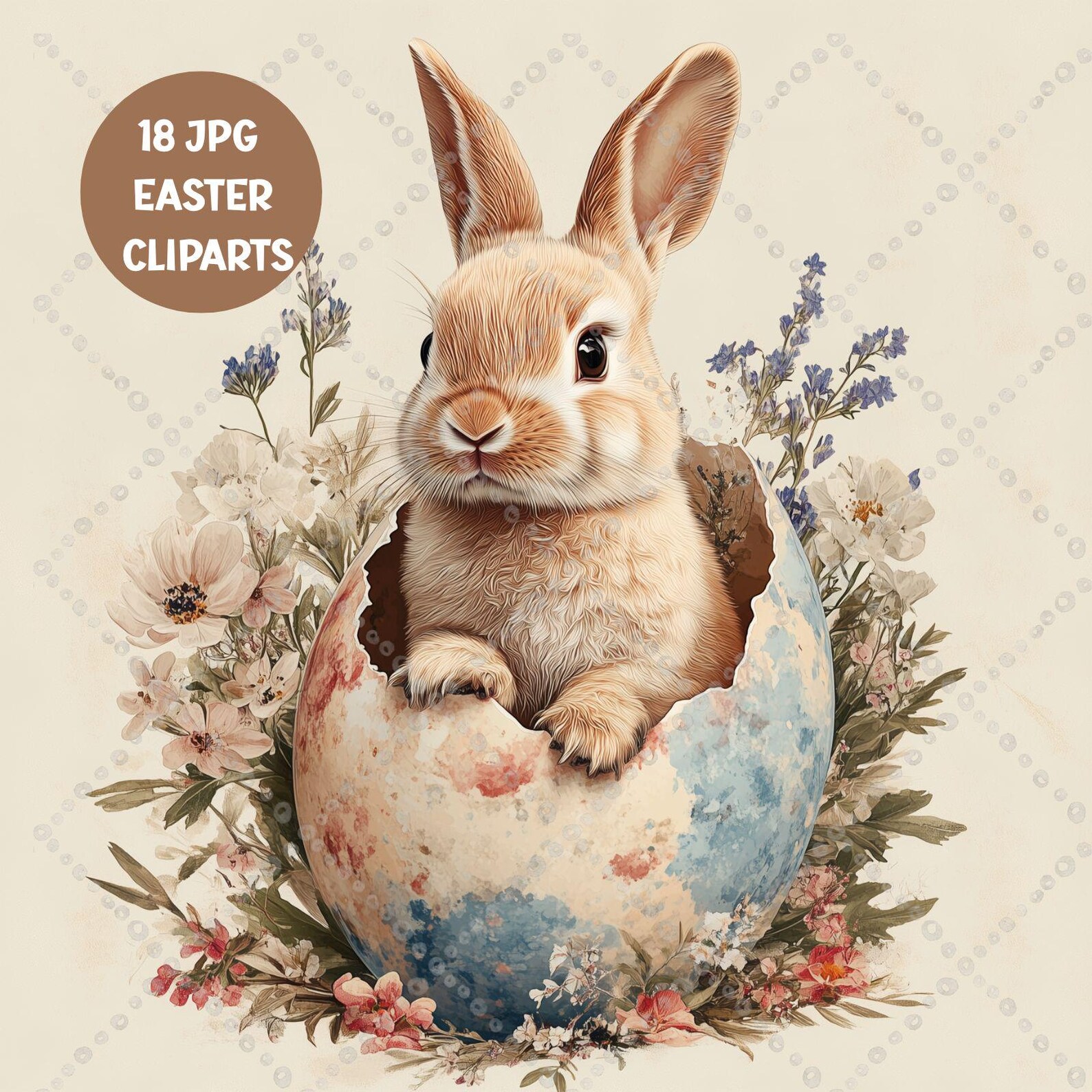 Easter Bunny Clipart Set | 18 JPG Floral Easter Illustrations | Spring ...