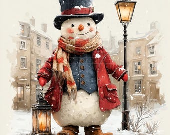 Lot de cliparts bonhomme de neige vintage : images de Noël rétro (téléchargement numérique, 13 fichiers JPG