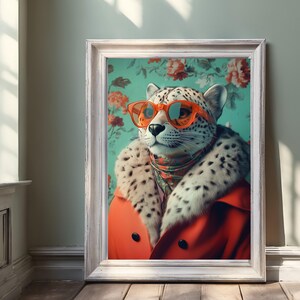 Leopard Fashion Art Print Leopard Painting Fu nky Leopard Poster Fashion Animal Portrait Printable Wall Art Preppy Dopamine Room Aesthetic