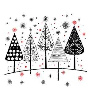Clipart di alberi di Natale nordici / 14 contorni di linee PNG / Alberi di Natale minimalisti scandinavi / Pacchetto di download digitale di Natale moderno