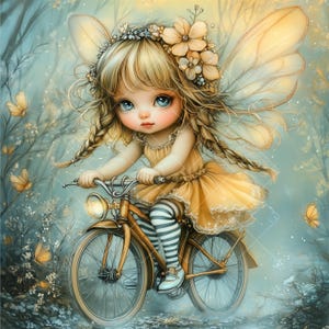 10 fées fantaisistes JPG sur des vélos - Clipart fantastique enchanteur pour les impressions, la sublimation et les projets d'artisanat de bricolage, beauté éthérée, ambiance magique