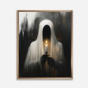 Mysterious Ghost Wall Art - Dark Gothic Spirit Holding Candle - Spooky Halloween Decor - Haunted Horror Print Digital Download