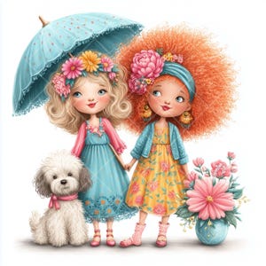 15 mejores amigas cliparts / Ilustraciones JPG de amigas lindas y caprichosas / Descarga digital imprimible para álbumes de recortes, tarjetas y decoración.