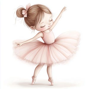 Clipart 9 kleine meisje ballerina, balletdanser, afdrukbare aquarel clipart, JPG, digitale download, roze papierhandwerk, junk journal