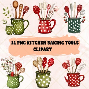 Images vintage des années 50 : Ustensiles de cuisine à pois | Outils de cuisson rétro | Des illustrations nostalgiques pour des projets de bricolage, de scrapbooking et d'impression