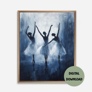 Ballet Dancers Digital Poster | Elegant Dance Wall Art | Blue Ballerina Print | Graceful Ballet Silhouette | Dance Studio Printable Decor