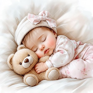 12 imágenes prediseñadas de sueño de bebé, imágenes prediseñadas de acuarela JPG, descarga digital, manualidades de papel, diario basura, regalo de baby shower, decoración de guardería
