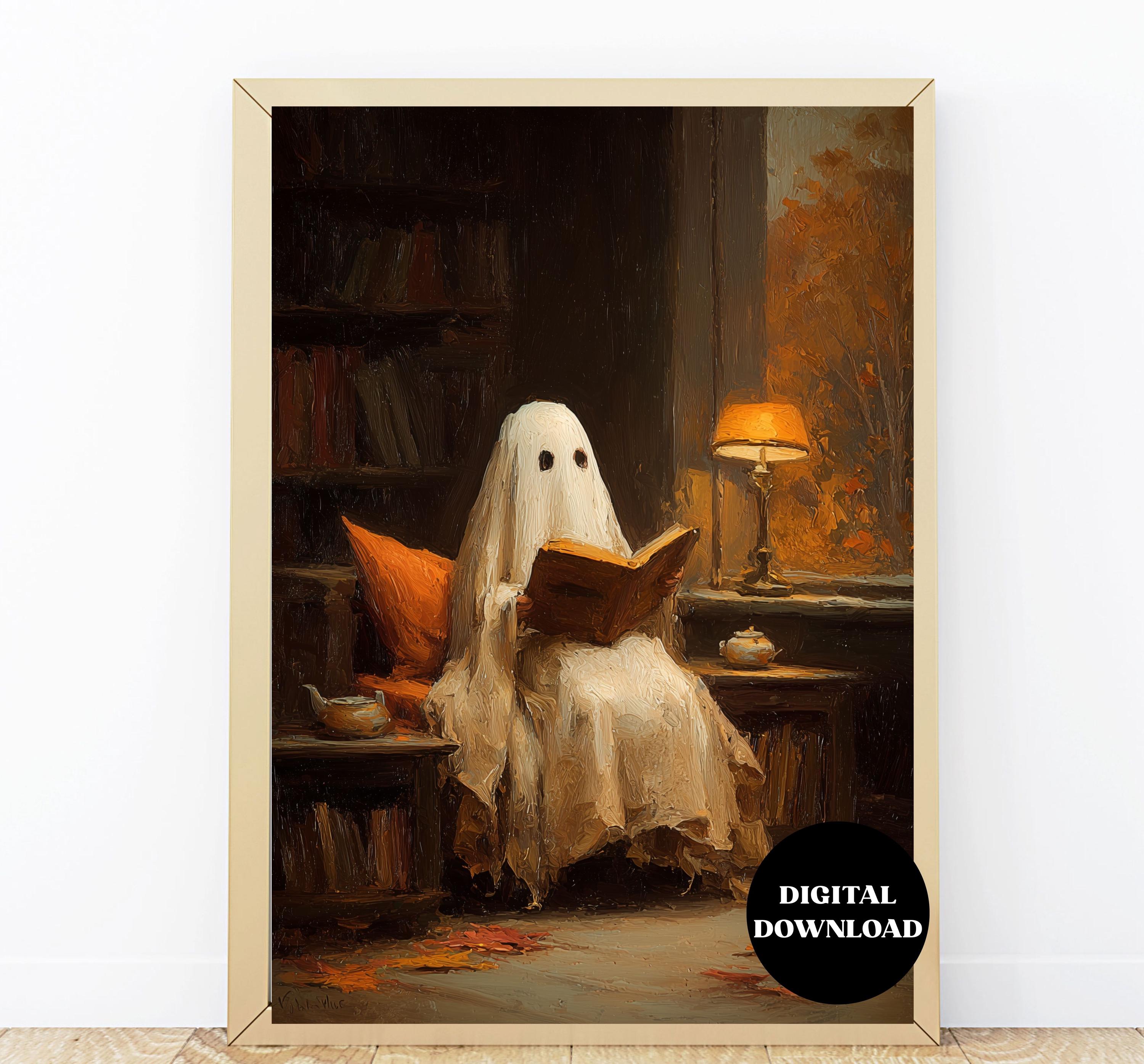 Ghost Reading Book Print: Spooky Halloween Wall Art (digital Download ...