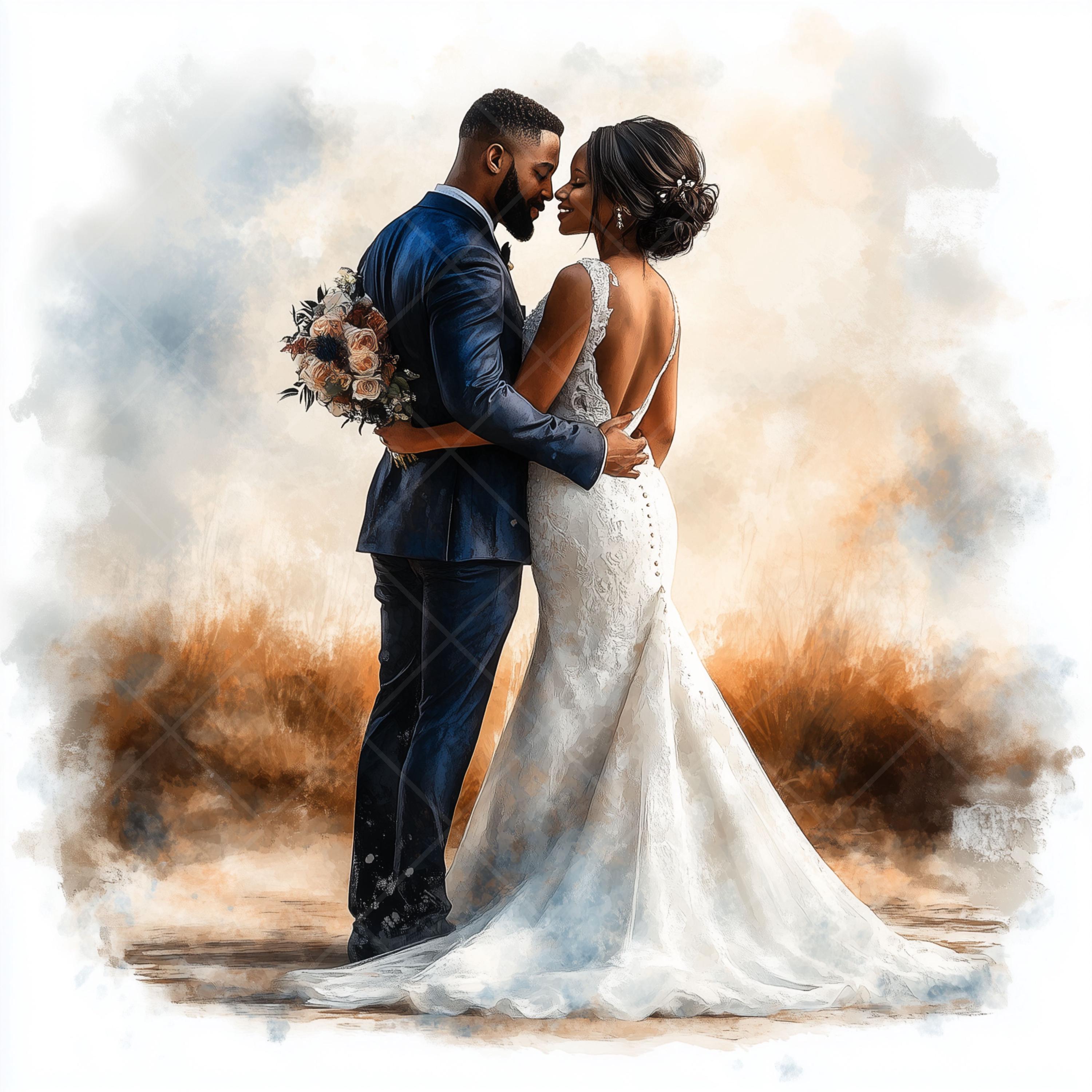 Watercolor Afro American Wedding Couple Clipart: Black Love Art (13 ...