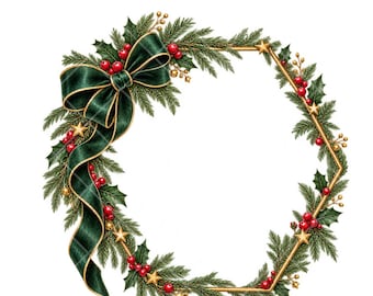 20 Watercolor Christmas Frames PNG Bundle, Holiday Wreath Clipart, Festive Borders, Transparent Digital Download